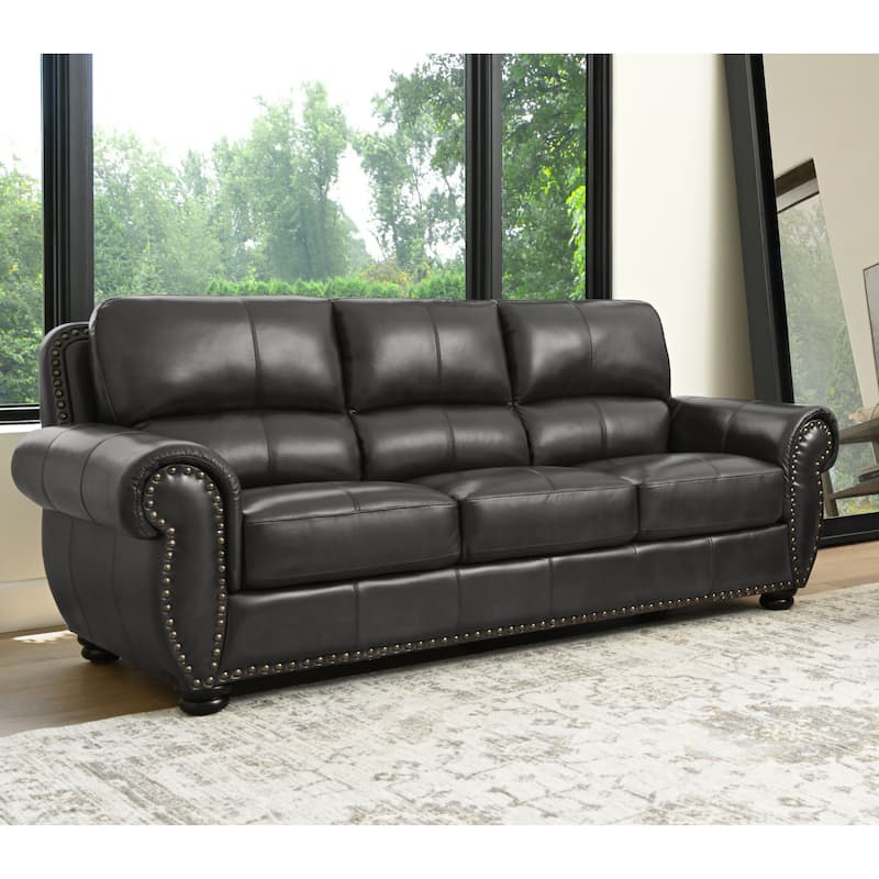 Austin Leather Living Room, Dark Gray