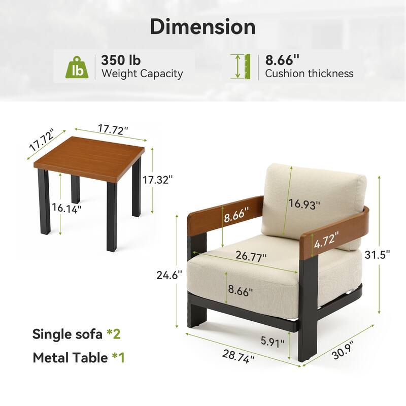 2 - Person Patio Conversation Sets With Cushions, Outdoor Set Furniture (3 Piece)
