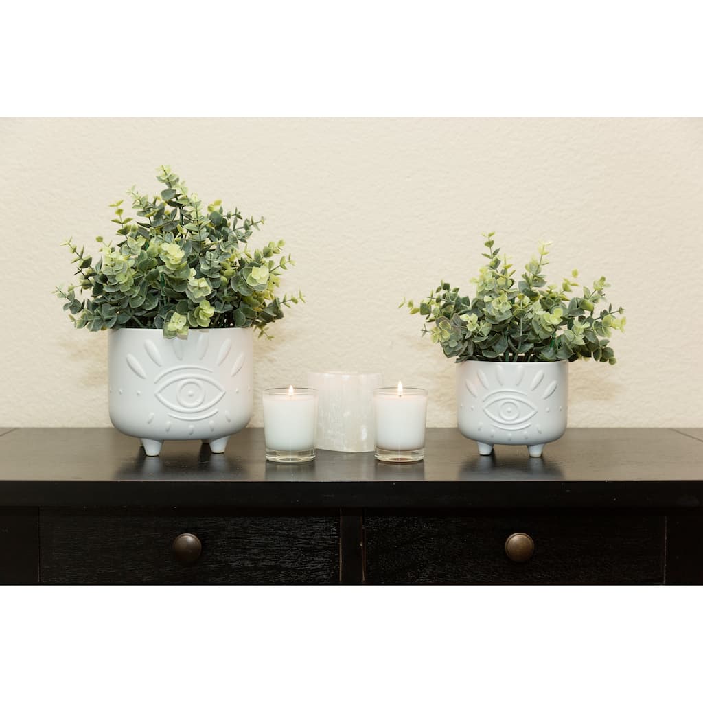 6IN & 4.75IN Evil Eye Ceramic Footed Planter,SET OF 2, Matte White