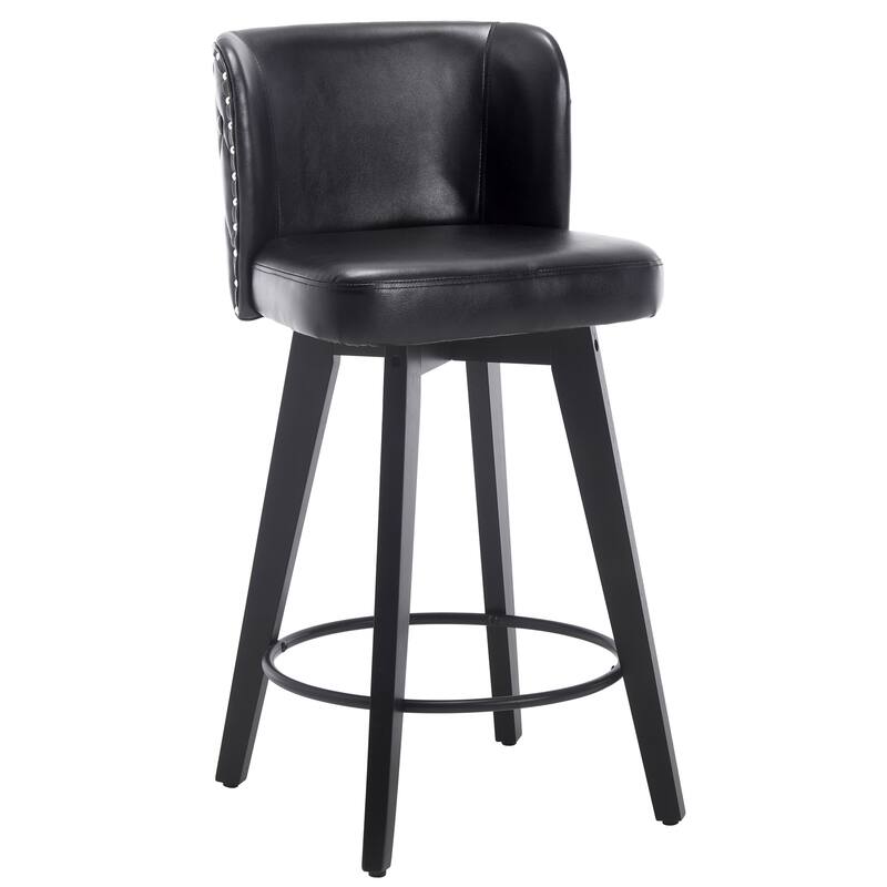 27.5" Faux Leather Upholstered Swivel Counter Height Bar Stool with Wooden Frame, Set of 1/2/3/4