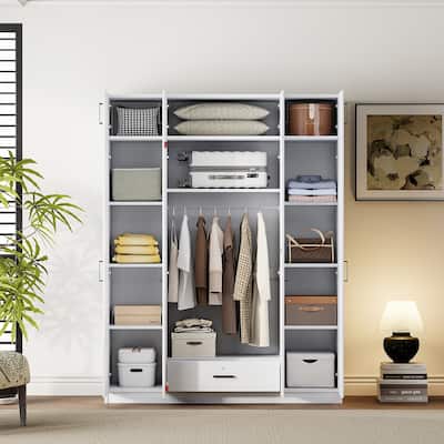 4-Door Armoire Wardrobe with 1 Drawer and Top Cabinet
