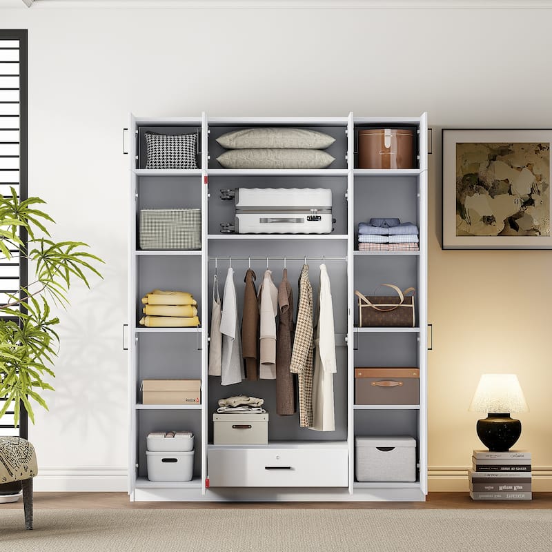 Rental Housing Wardrobe Armoires Clothes Storage Cabinet w/Lock Drawer