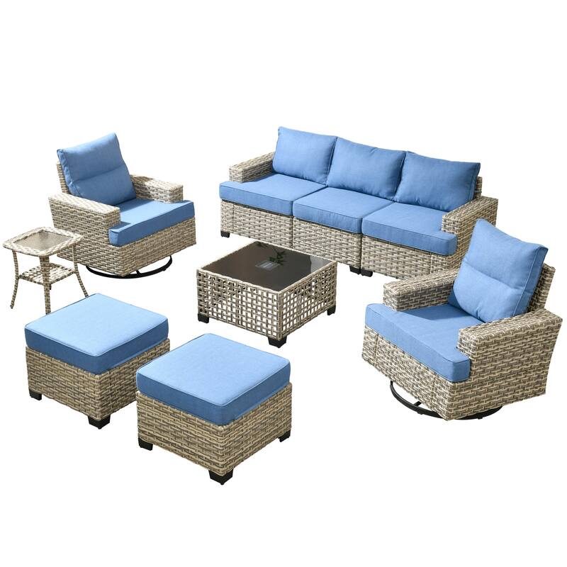 XIZZI 9-piece Outdoor Patio Wicker Furniture Swivel Chair Set