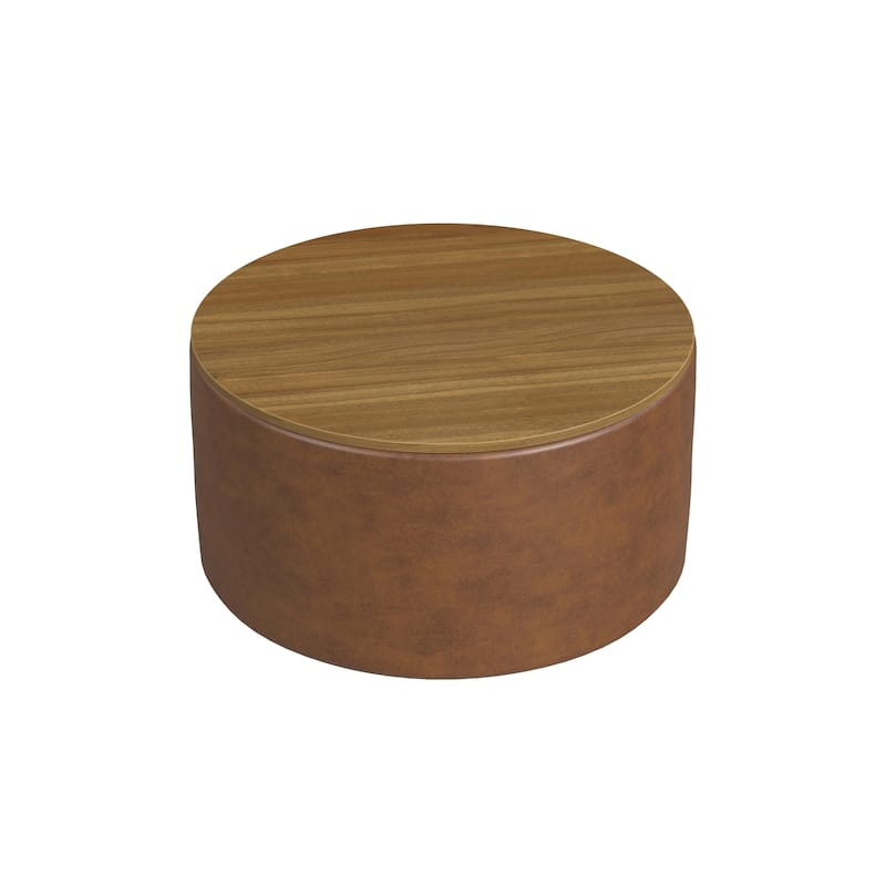 HomePop Round Storage Ottoman table with Wood Top