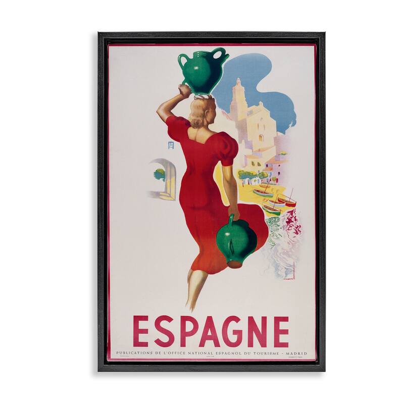 Stupell Vintage Spain Travel Advertisement Framed Floater Canvas Wall Art Design By Marcus Jules - 21 x 31 - Black