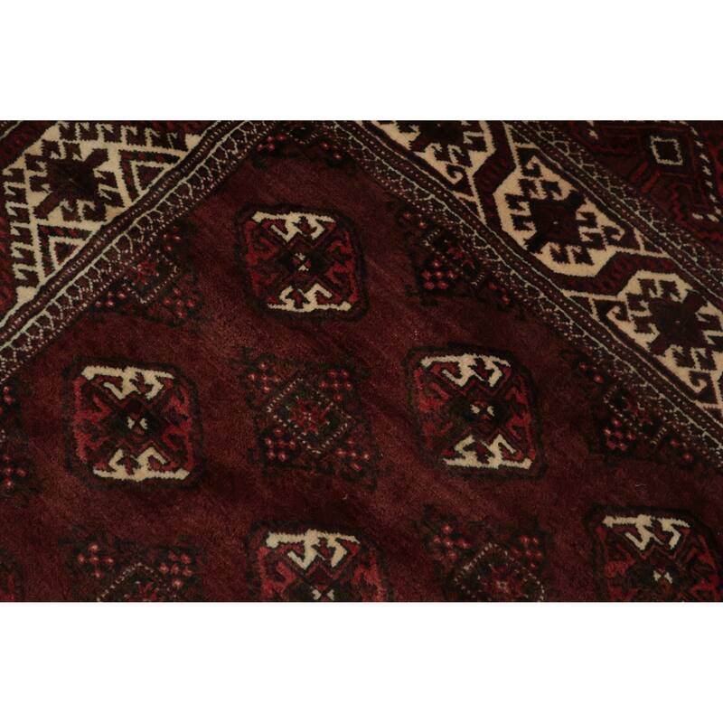 Hand Knotted Oriental 100% Wool Carpet Traditional Geometric Red Bokhara Area Rug - 9' 7'' X 7' 1''