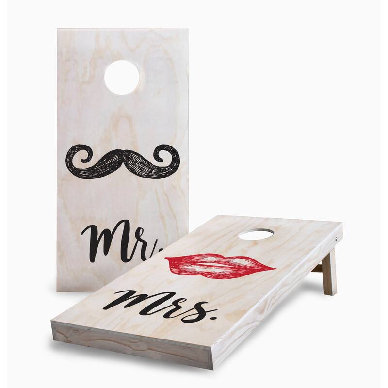 Mr and Mrs Lips Wedding Corn Hole Board Set w Case & Lights - 16 Years and Up