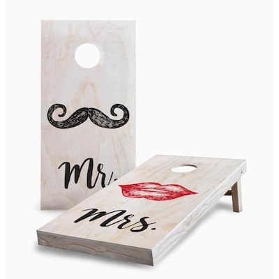 Mr and Mrs Lips Wedding Corn Hole Board Set w Case & Lights