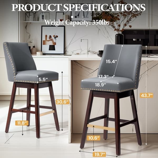 dimension image slide 5 of 6, Pellebant 30.6'' H Solid Wood Swivel Bar Stool with Back