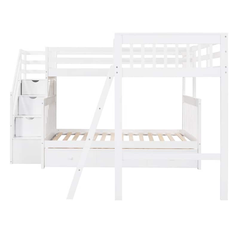 Merax Twin over Full L-Shaped Bunk Bed With 3 Drawers, Ladder and Staircase