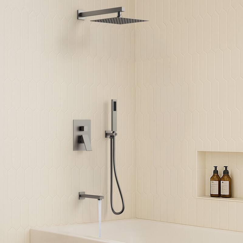 Wall Mounted Shower System Bathtub Facuet Set, High-Pressure 10" Rain Shower Head with Handheld - Brushed Nickel