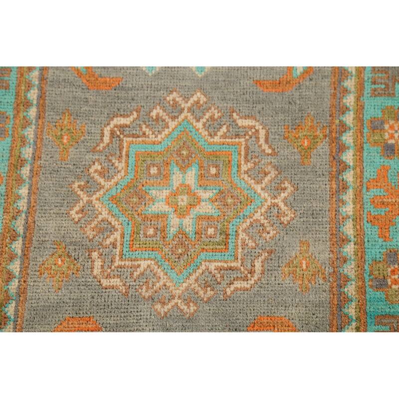 Gray Geometric Kazak Accent Rug Hand-Knotted Geometric Wool Carpet - 2'1"x 2'10"