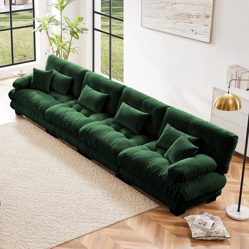 Rossetta 4-Seater Stylish Design Chenille Modular Sectional Sofa with Round Bolster Armrests