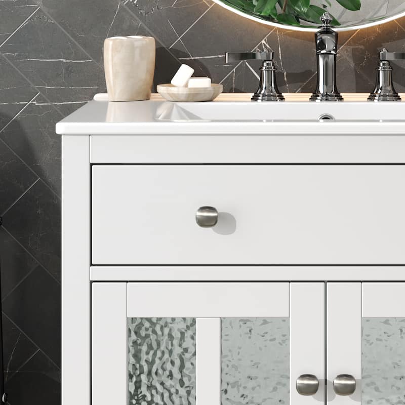 30" Bathroom Vanity with Ceramic Sink, Adjustable Shelf and Tip-Out Tray,Soft Close Hinges