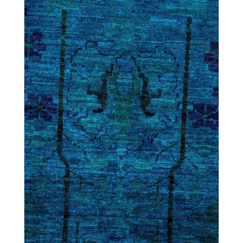Overton Hand Knotted Wool Vintage Inspired Modern Contemporary Overdyed Blue Area Rug - 5' 1" x 7' 6"