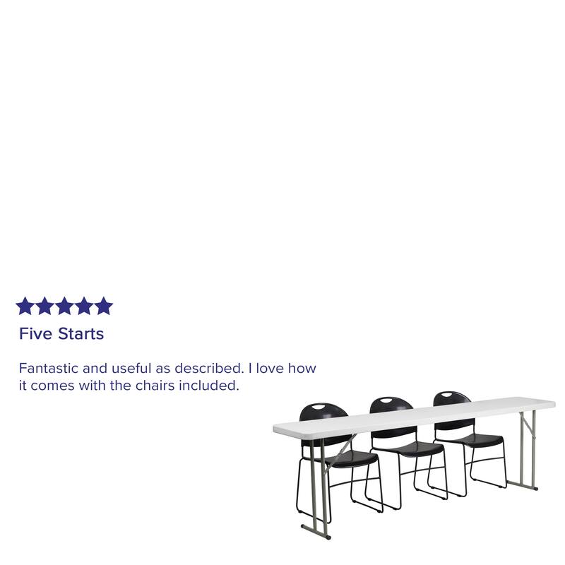 18" x 96" Plastic Folding Training Table Set with 3 Plastic Stack Chairs - Black, White