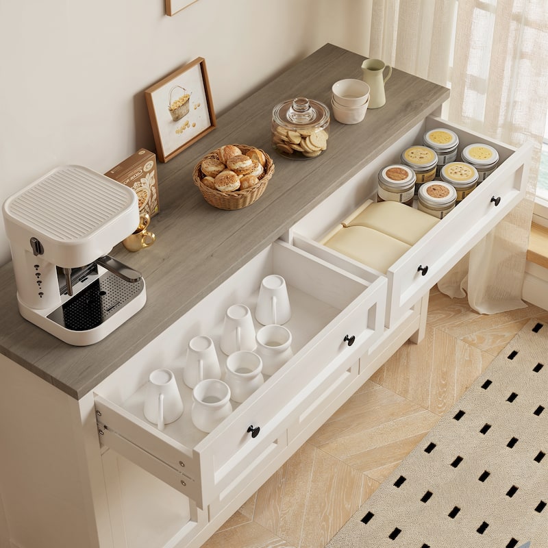 Farmhouse Kitchen Sideboard Buffet Cabinet with Storage, Wood Coffee Bar and Storage Sideboard with 2 Drawers and 4 Doors
