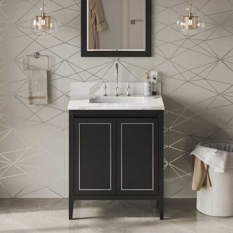 Jeffrey Alexander VKITPER30R-QUARTZ Percival II 30" Free Standing - Black / Calacatta Vienna