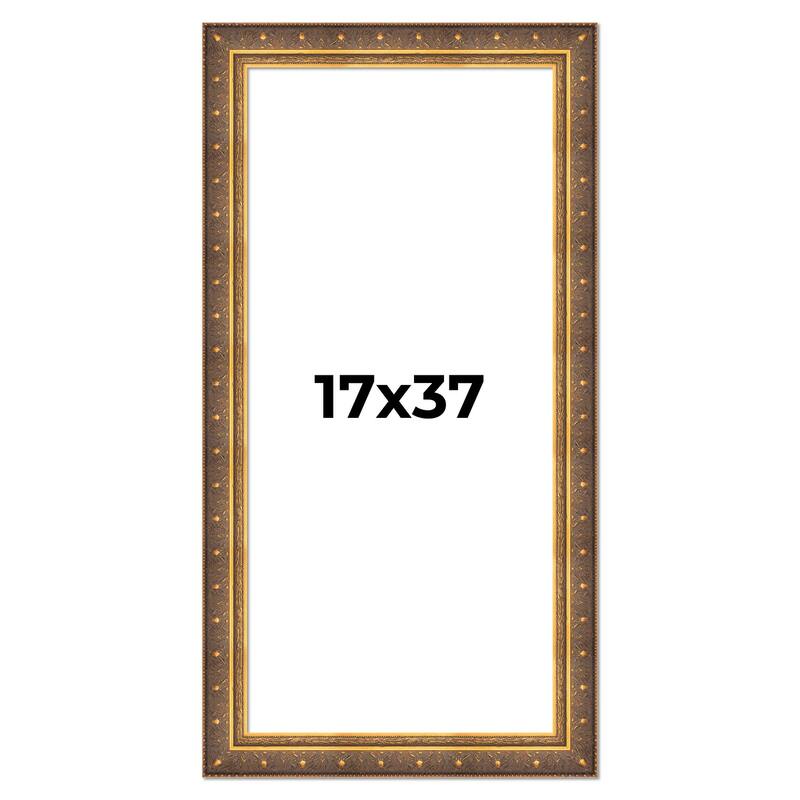 17x37 Frame Vintage Gold Solid Wood Picture Frame | 2.5 Inch Moulding