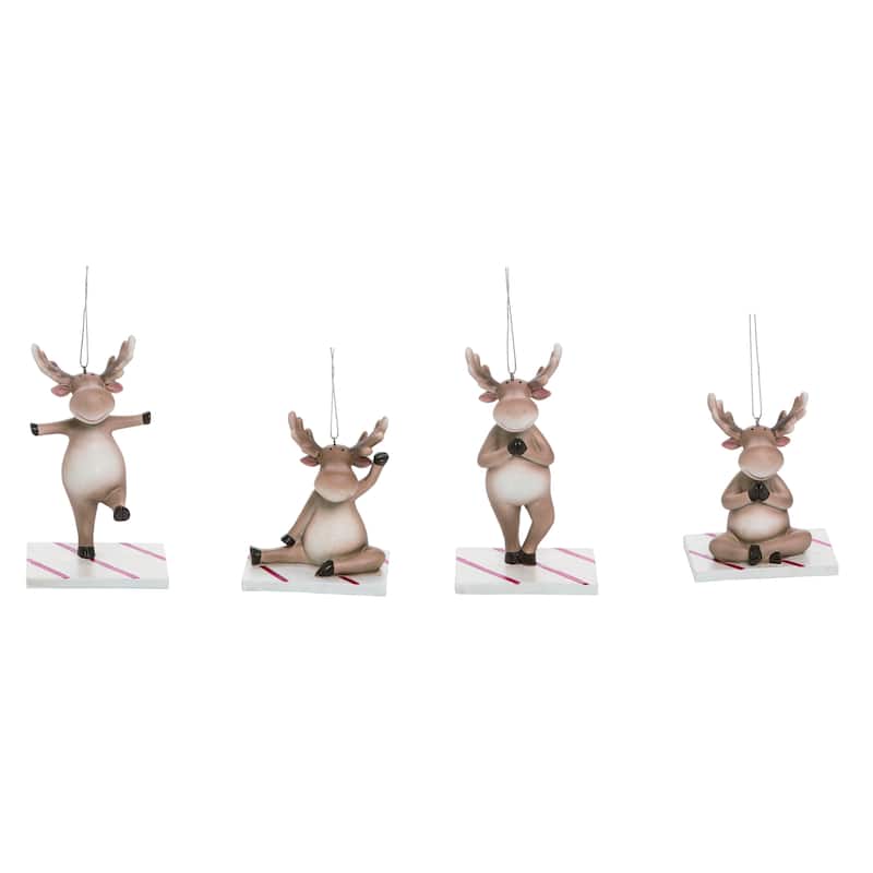 Transpac Resin Yoga Moose Ornament Set of 4 Christmas Home Decorations