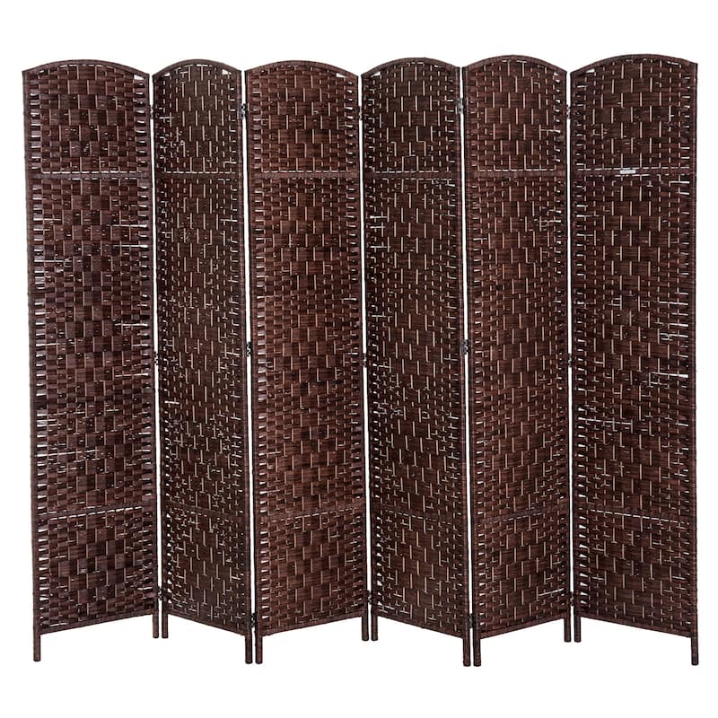 HomCom 6' Tall Wicker Weave Six Panel Room Divider Privacy Screen - Chestnut Brown