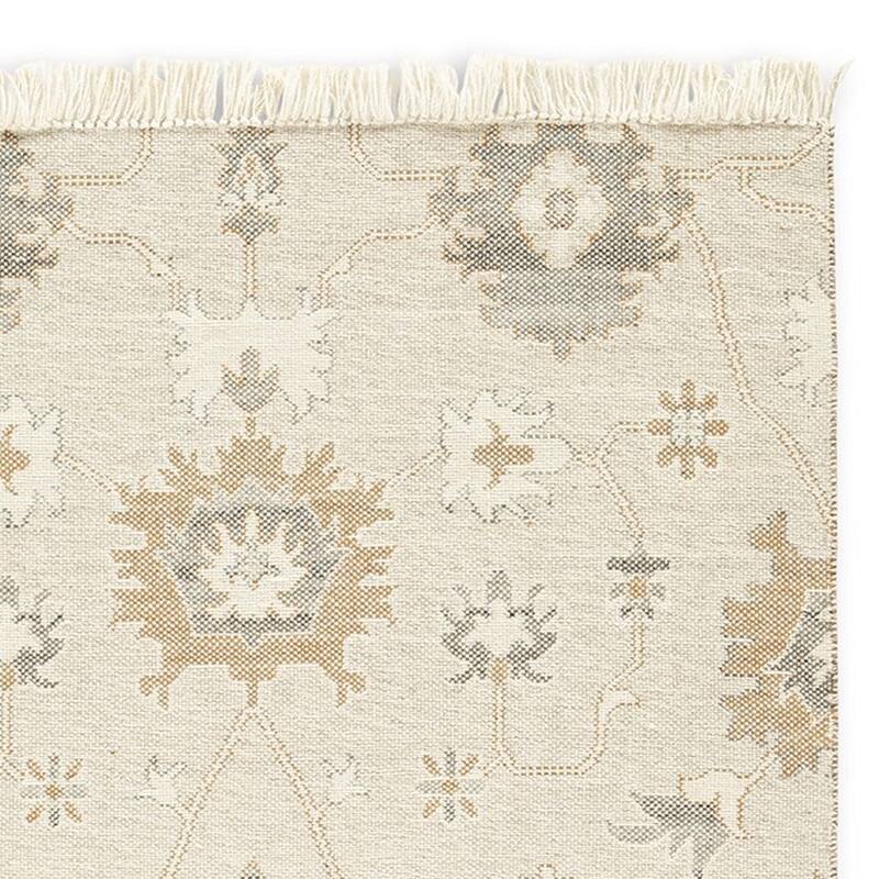 Kia 5 x 7 Medium Area Rug, Handwoven Floral Patterns, Beige Brown Wool - 5 x 7