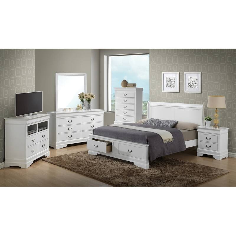 Queen Sleigh Bed with Two Storage Drawers - 87" - White