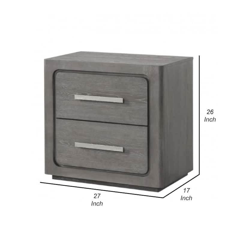 Thorne Nightstand, 2 Drawers with Top Felt Lining, Warm Gray, 27 Inch