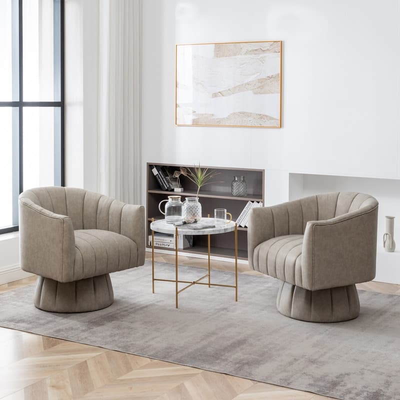 SEYNAR Mid-Century Swivel PU Leather Tufted Round Accent Barrel Chair set of 2