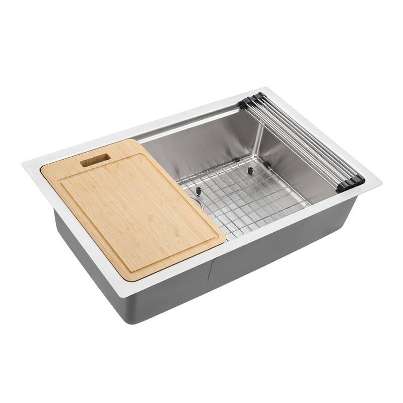 Ruvati 31-inch Undermount Workstation 16 Gauge Stainless Steel Kitchen Sink Single Bowl - RVM5231