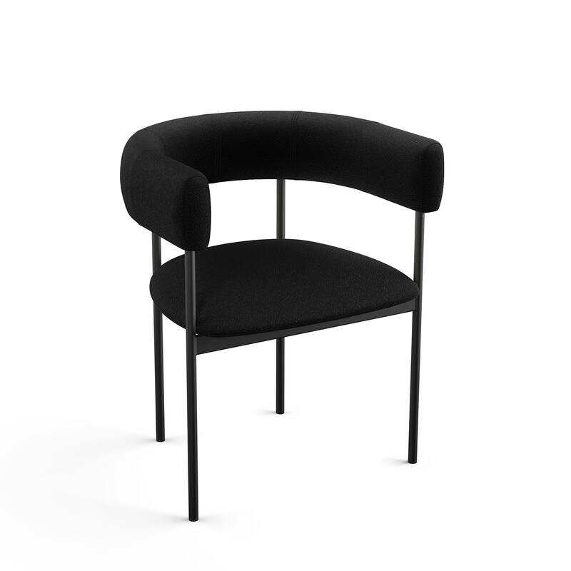 Amisco Julius Upholstered Dining Chair with arms and Metal Legs - Charcoal Grey Boucle Polyester / Black Metal