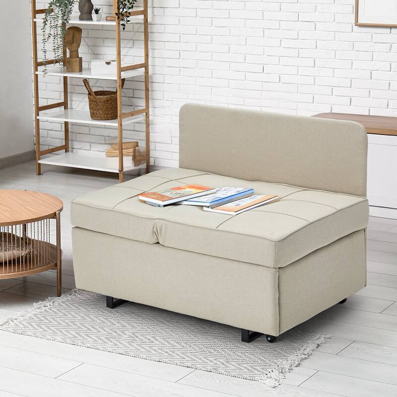 EROMMY Sleeper Sofa Chair Bed , Adjustable Backrest Pull Out Sofa Bed with Faux Linen Sofa Fabric
