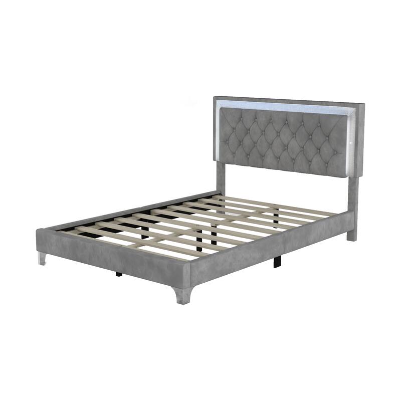 Upholstered Bed Frame with LED Lights