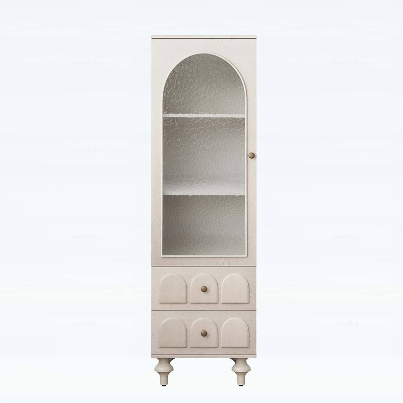 Tall Storage Cabinet with Glass Door,Two Drawers,and Adjustable Shelf for Versatile and Stylish Organization in Any Room