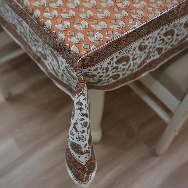 Fabdivine Floral Cotton Table Cover or Cloth Handmade Block Print for Dining & Home Décor Accent