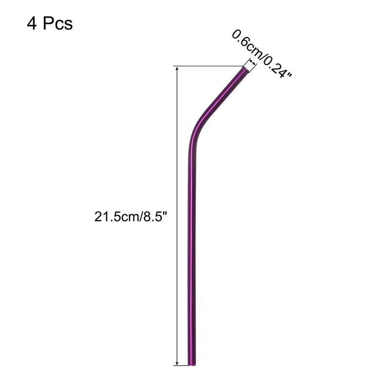 Reusable Metal Straws 4Pcs, Stainless Steel Bent Straw 8.5" Long - Purple