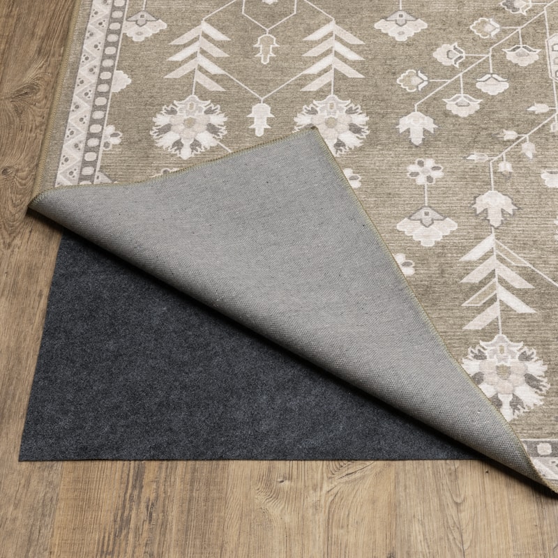 Ainsley Vintage Traditional Brown/ Ivory Printed Washable Flat Pile Area Rug