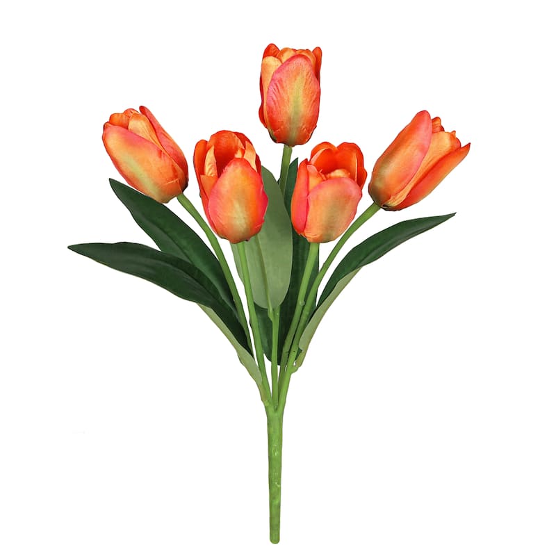 Set of 6 Orange Artificial Tulip Flower Stem Bush Bouquet 12in - 12" L x 5" W x 5" DP