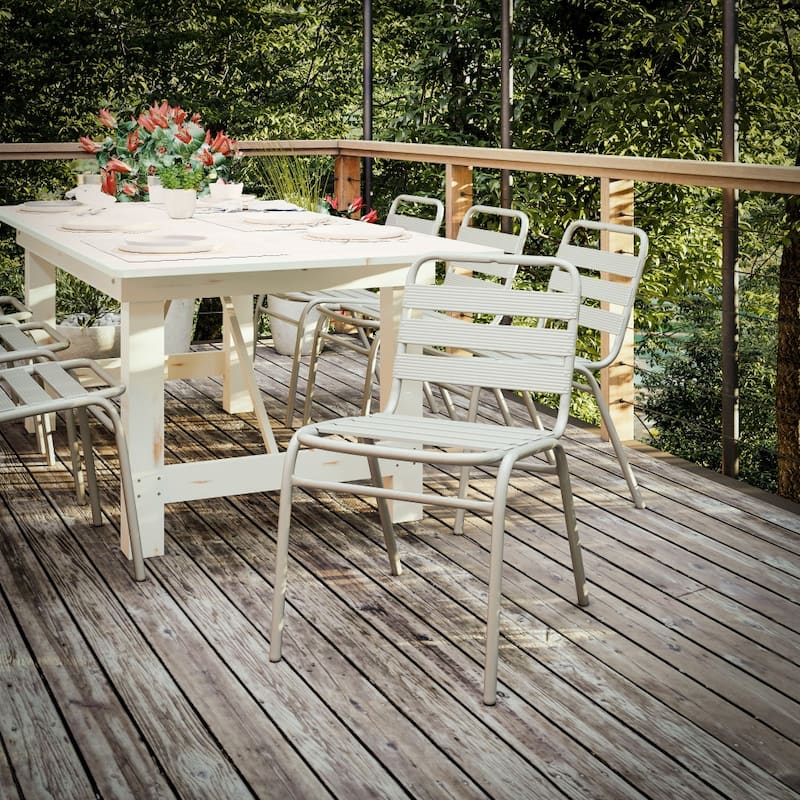 Commercial Aluminum Indoor-Outdoor Restaurant Stack Chair with Triple Slat Back - Silver