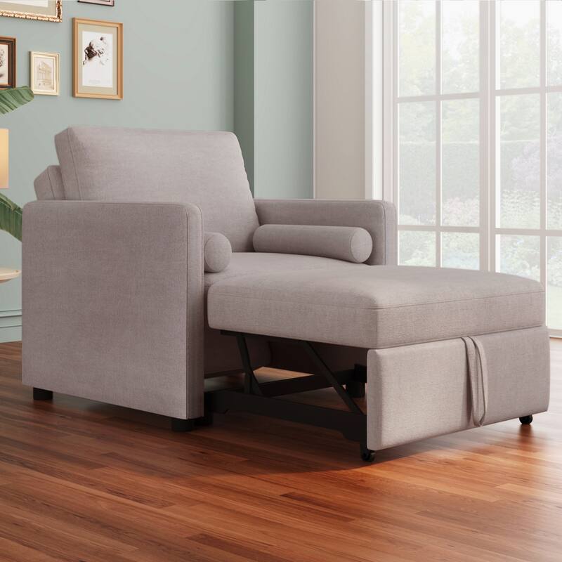 3 in 1 Convertible Sleeper Chair with Adjustable Backrest, Lounger Chair Turns Into Bed, Single Bed for Living Room, Velvet