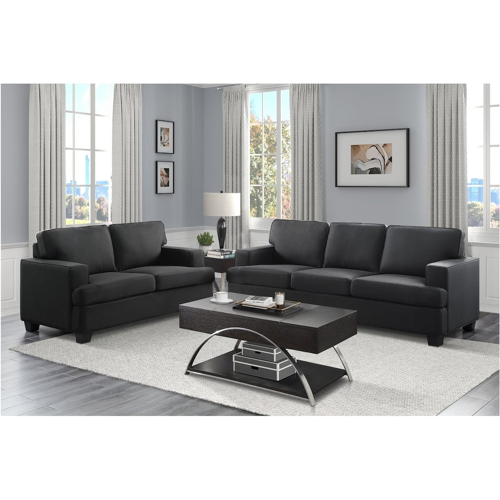 Jobyna Black Textured Fabric Living Room Set
