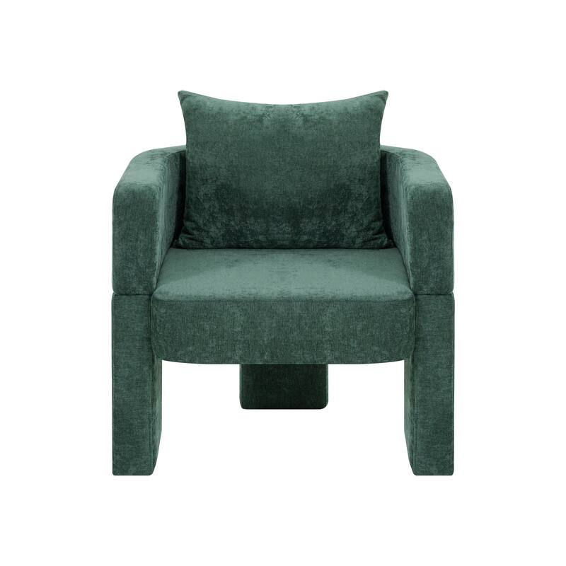Modern 3-Leg Chenille Accent Chair with Ergonomic Arms & Removable Pillow, Plush Small Space Armchair, Single Sofa Chair