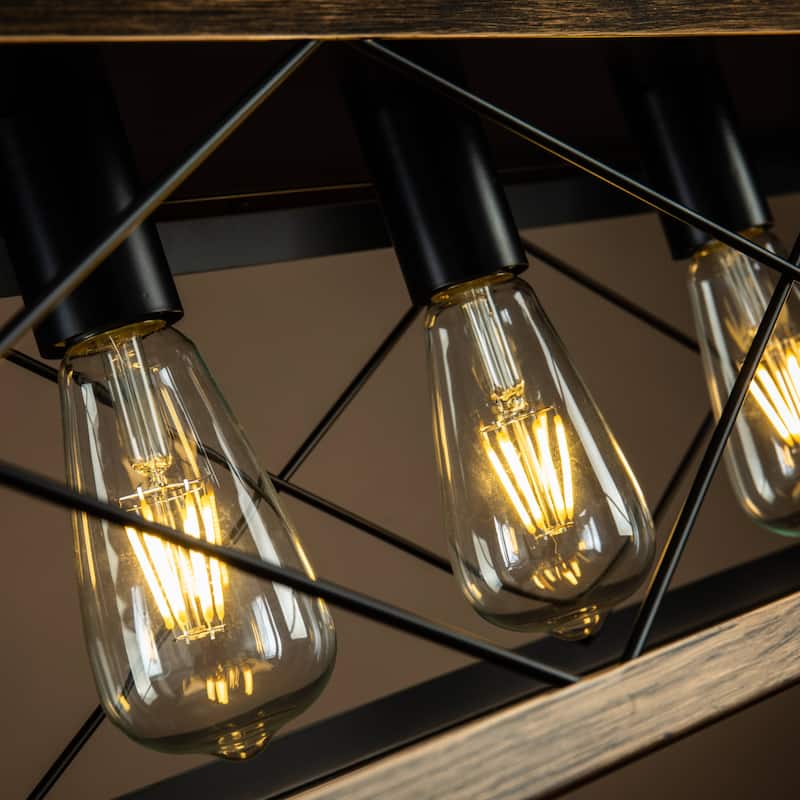 5-Light Square/Rectangle Farmhouse Chandelier For Kitchen Island With Wrought Iron Accents