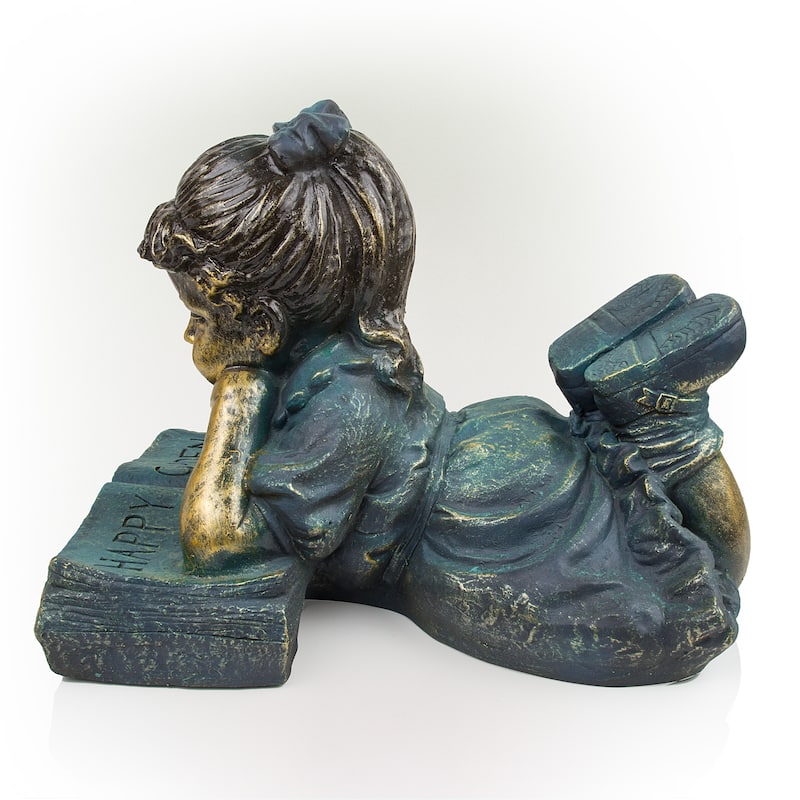 Girl Laying Down Reading Book Antique Bronze Finish Garden Statue