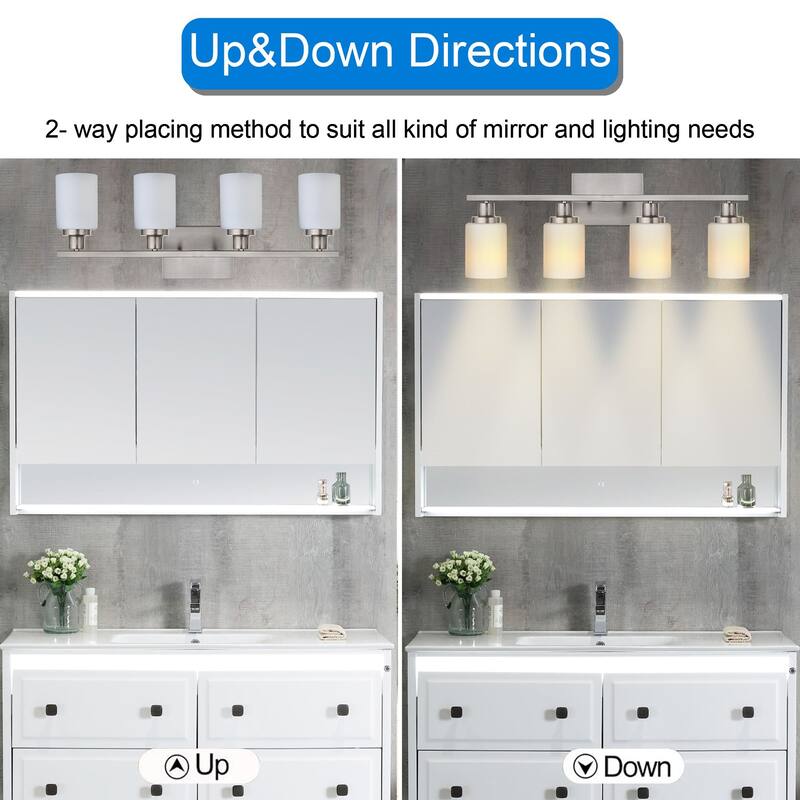 4-Light Bathroom Light Fixtures Brushed Brass 6-Light Bathroom Vanity Light, Bathroom Lights Over Mirror with Milky Glass Shade