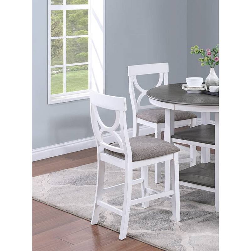 Counter Height Dining Table w Storage Shelve 4x Chairs Padded Seat Unique Design Back 5pc Dining Set White Color