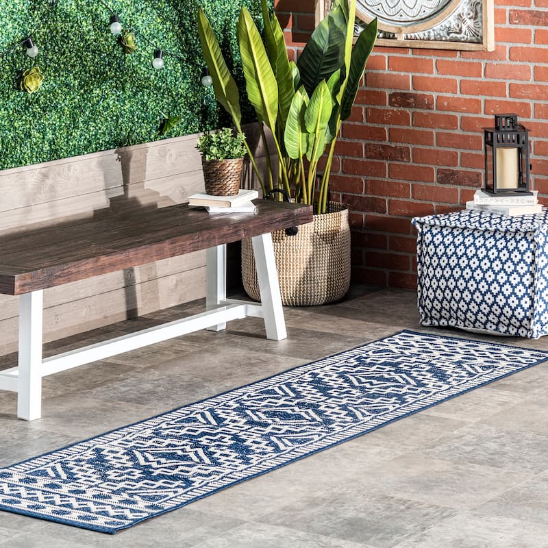 Nuloom Cari Moroccan Tribal Indoor/Outdoor Area Rug - 2' x 8' Runner - Blue