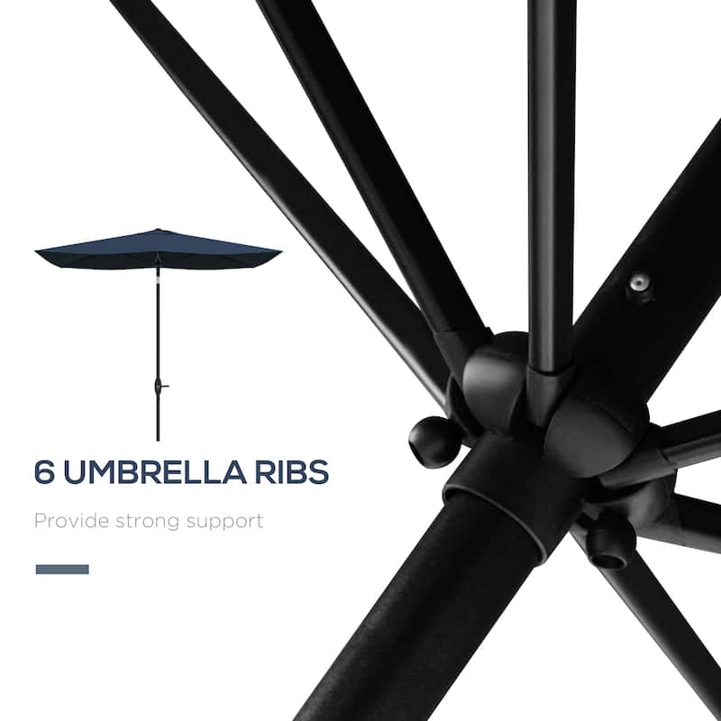 Rectangular Market Umbrella, Patio Outdoor Table Umbrella with Crank and Push Button Tilt, for Garden Backyard Pool Blue