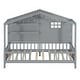 preview thumbnail 9 of 13, Space-Saving Twin Size House Bed with Shelves, Wood Platform Bed Frame with Window and Sparkling Light Strip on The Roof Grey