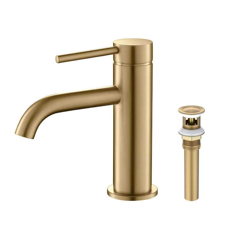 Lead Free Single Handle Bathroom Faucet with Water Hose - Brushed Brass